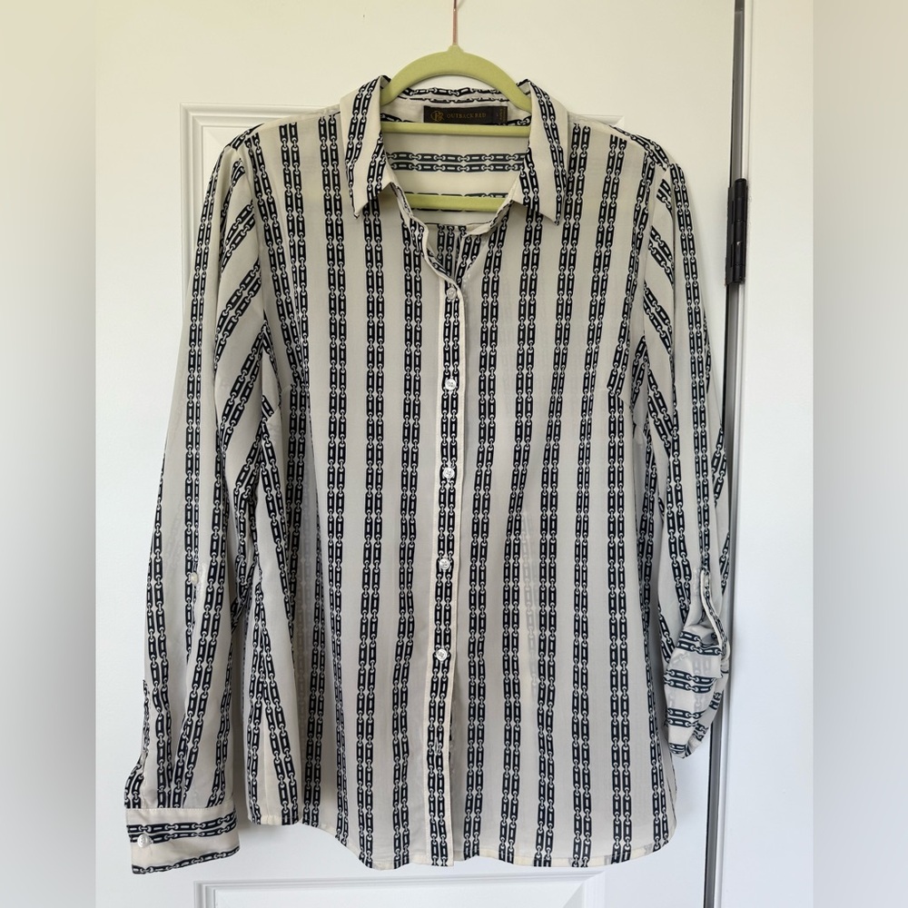 Navy and White Link Striped Button Down Shirt from The Limited